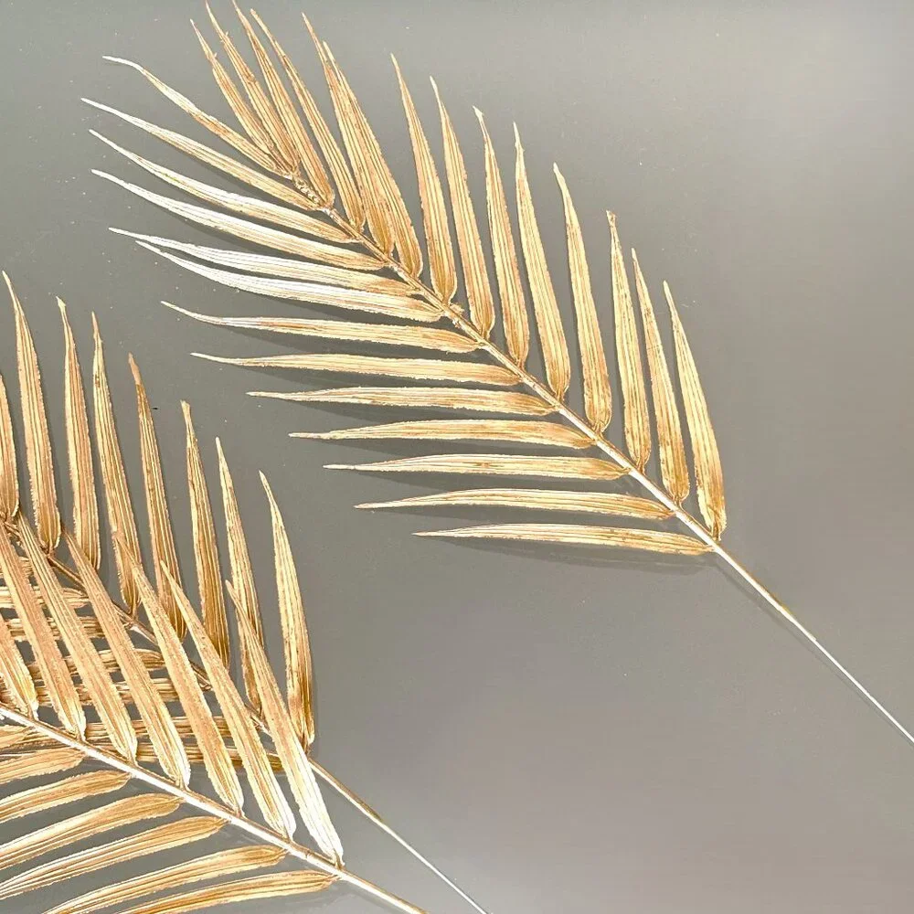 Set/3 19”L Artificial Holiday Gold Golden Tropical Palm Fronds Vase Filler New